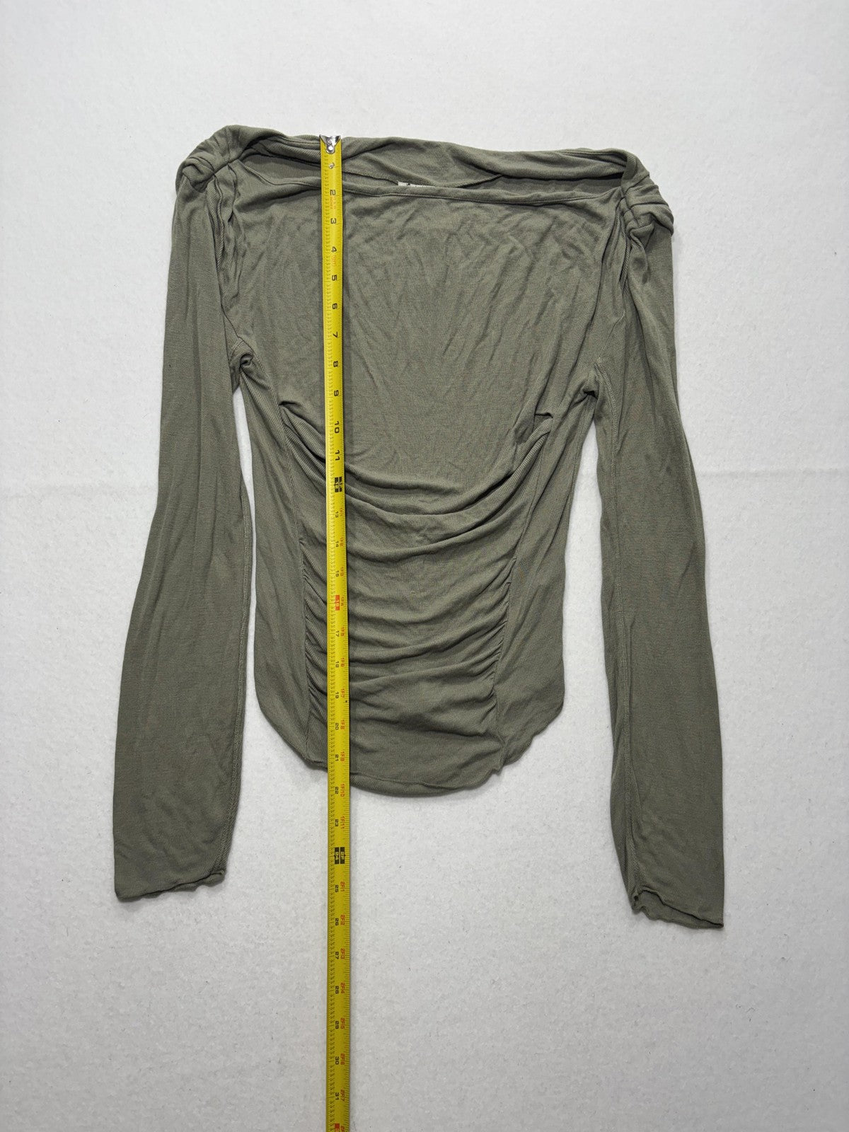 Free People Shirt Womens XS Green Off Shoulder Ruched Long Sleeve Jersey