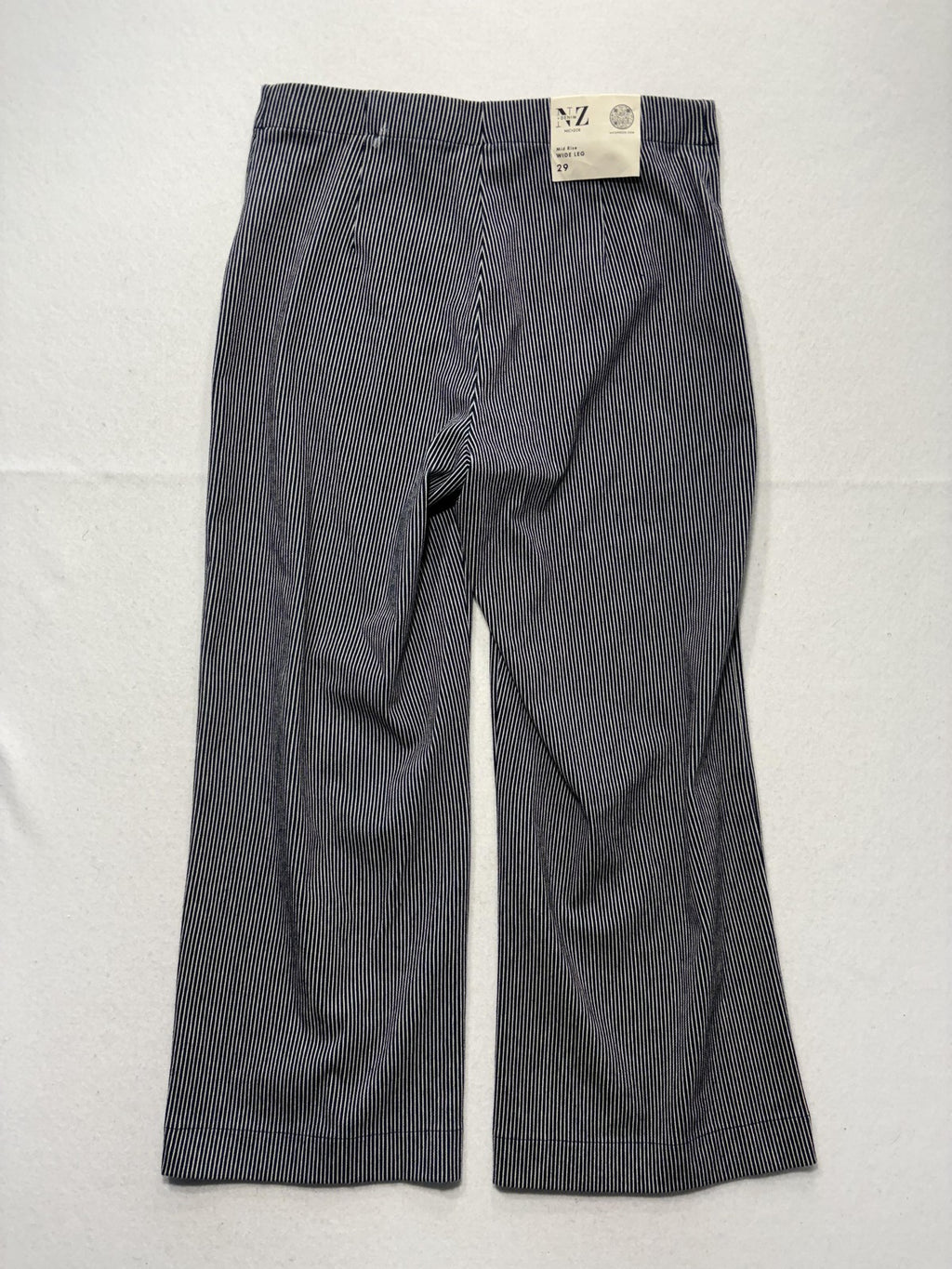 NIC+ZOE Jeans Womens 29 Blue Pinstripe Mid Rise Wide Leg Stretch Denim 31x28.5