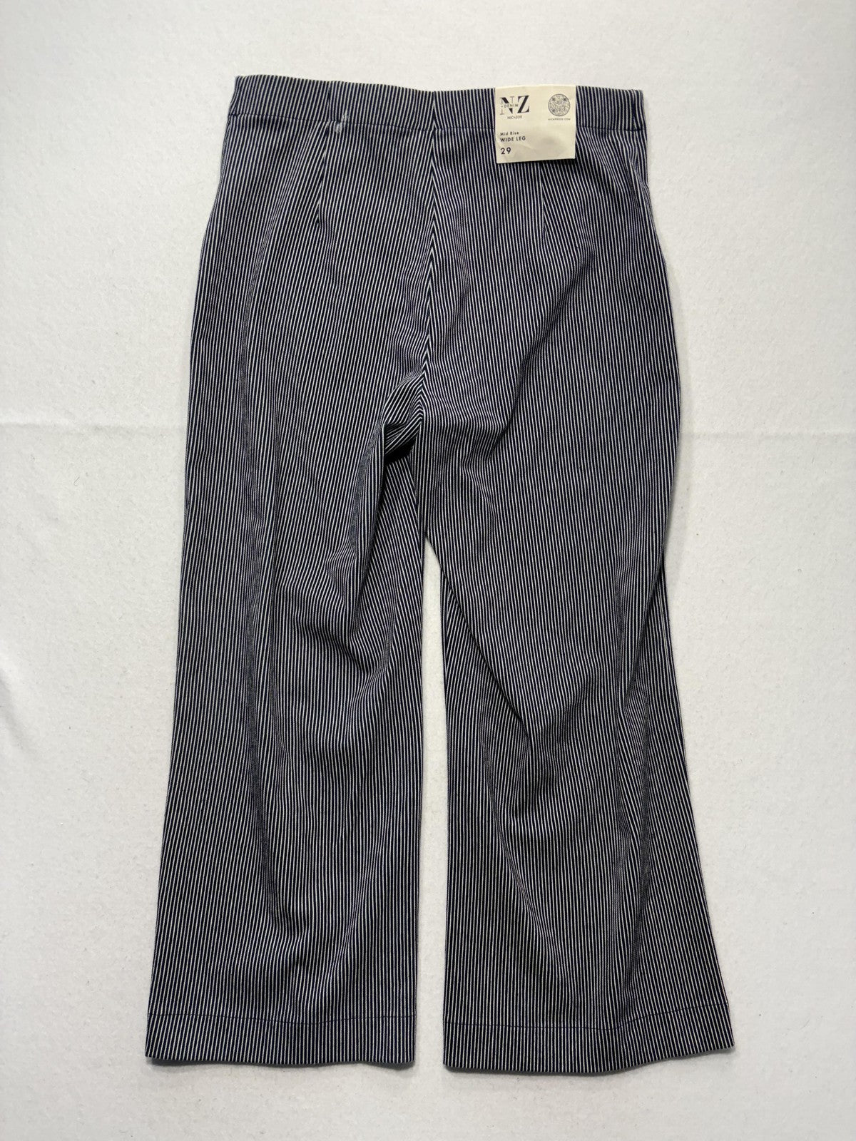 NIC+ZOE Jeans Womens 29 Blue Pinstripe Mid Rise Wide Leg Stretch Denim 31x28.5