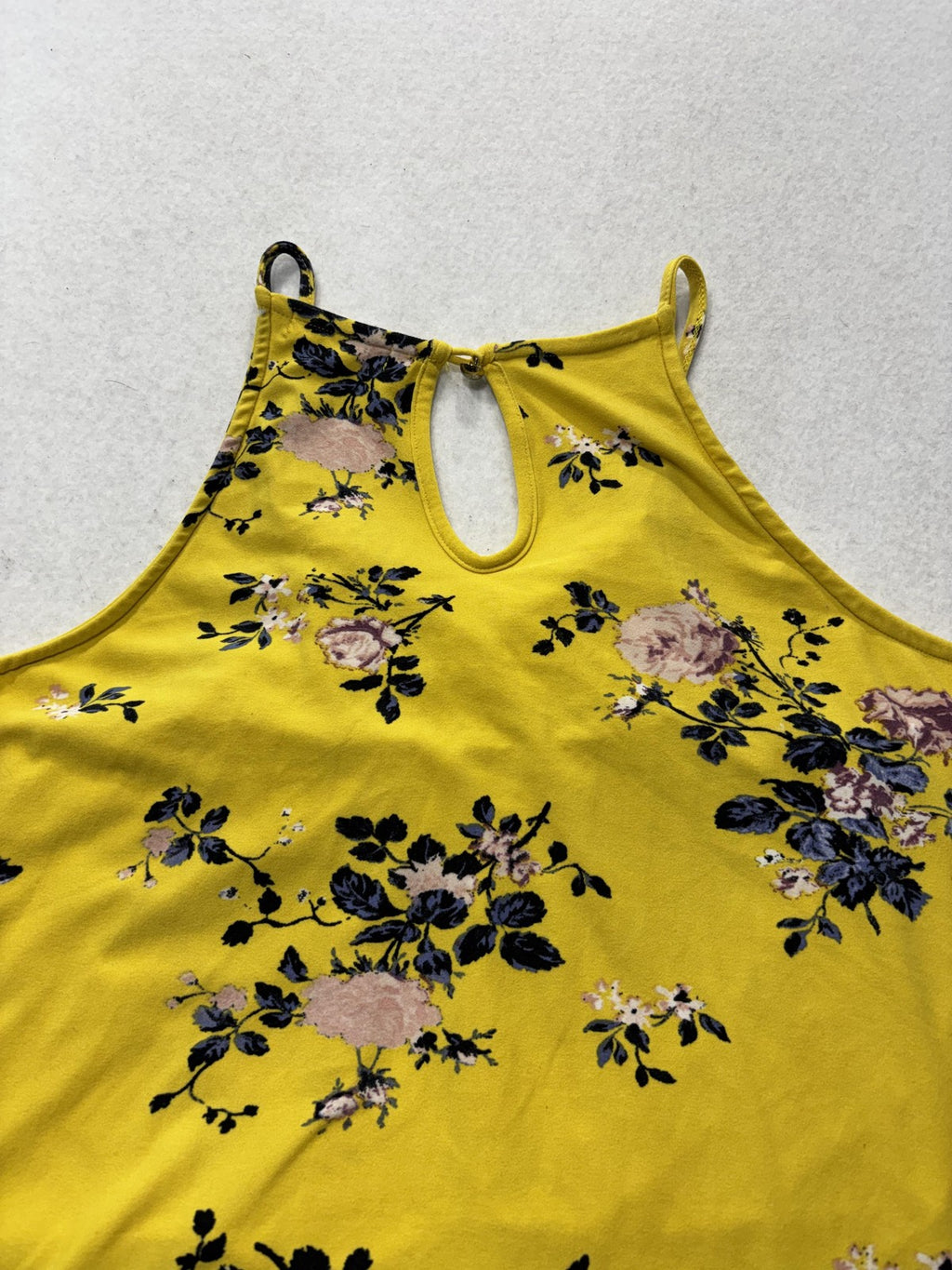 Stella Tweed Tank Top Womens L Yellow Floral Crochet Halter Cami Summer Casual