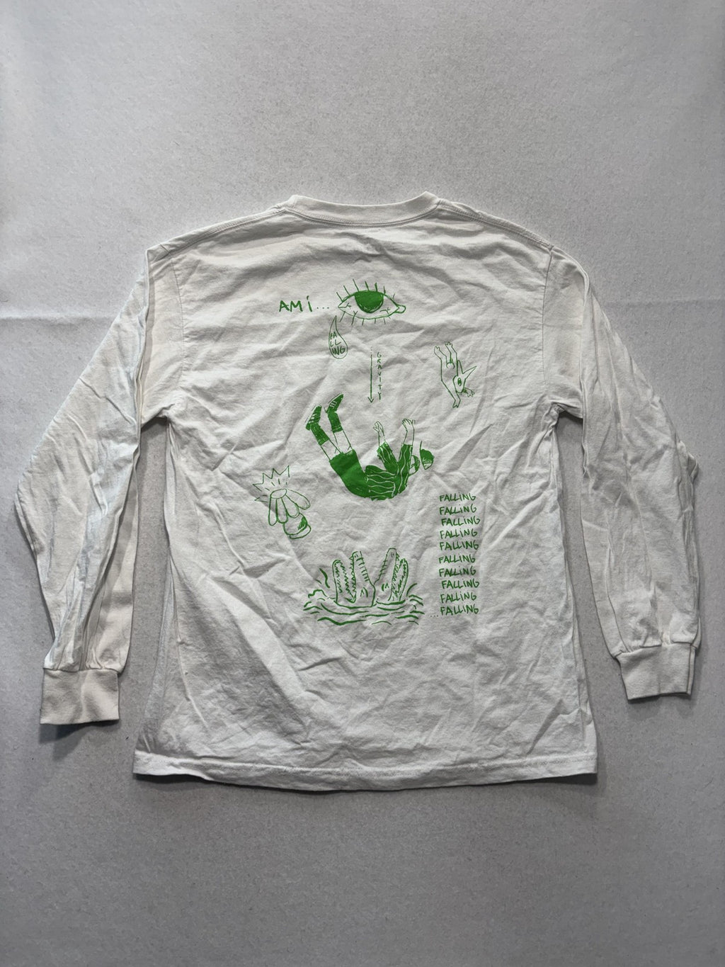 Never II Land Shirt Mens Medium White Falling Gravity Graphic Long Sleeve