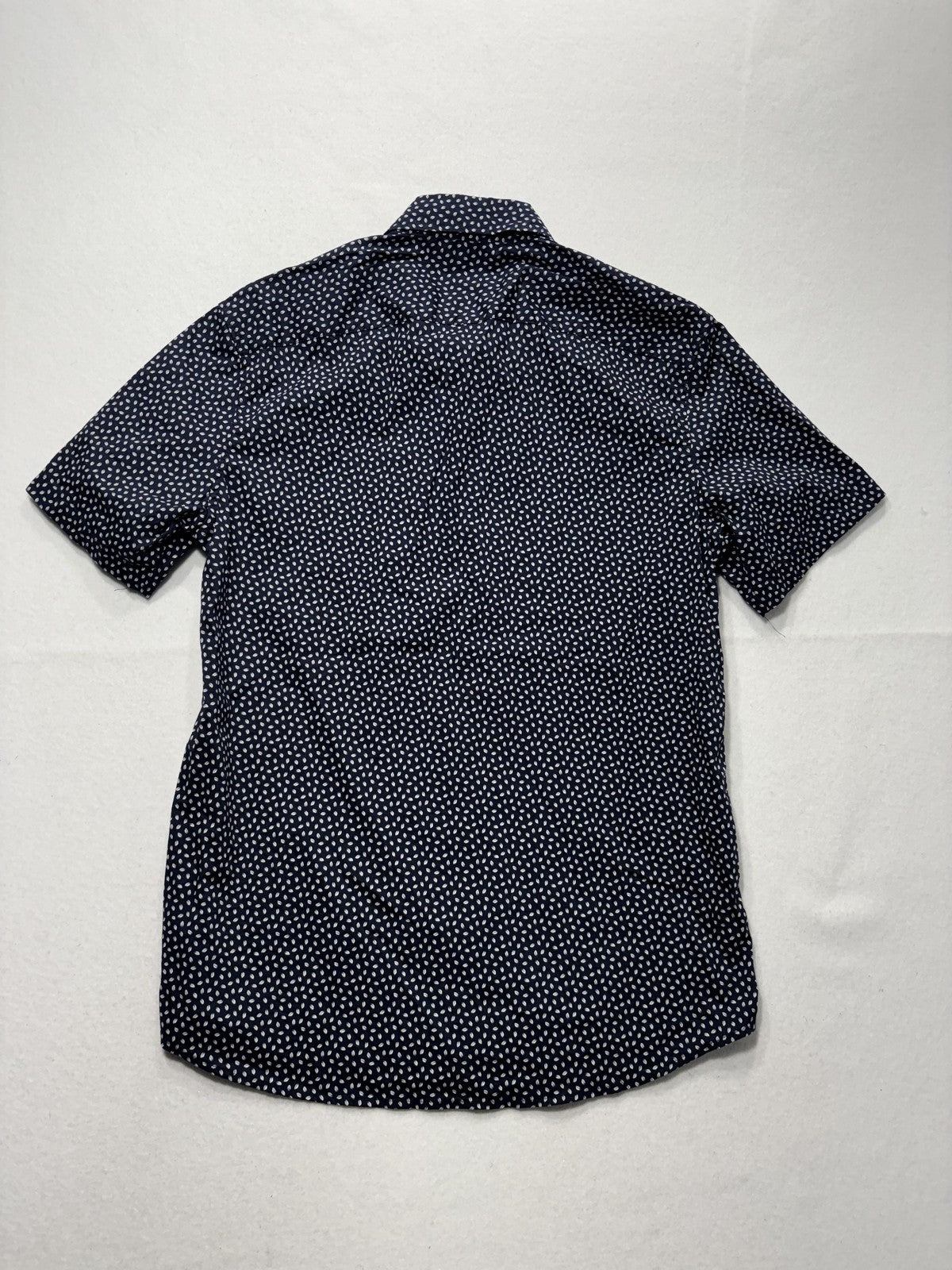 Michael Kors Shirt Mens Medium Blue Geometric Short Sleeve Button Up Slim