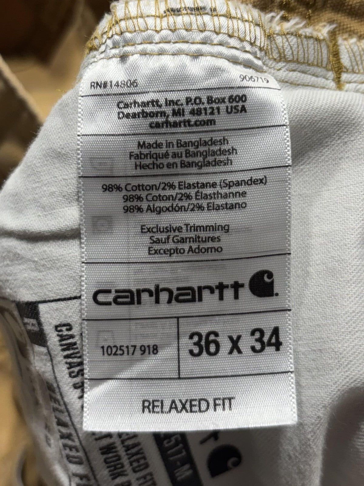 Carhartt Rugged Flex Pants Mens 36x34 Brown Relaxed Fit Canvas Workwear Casual