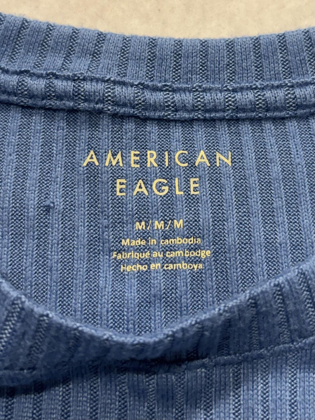 American Eagle Blue Ribbed Crew Neck Long Sleeve Shirt Womens M AEM120605U9A