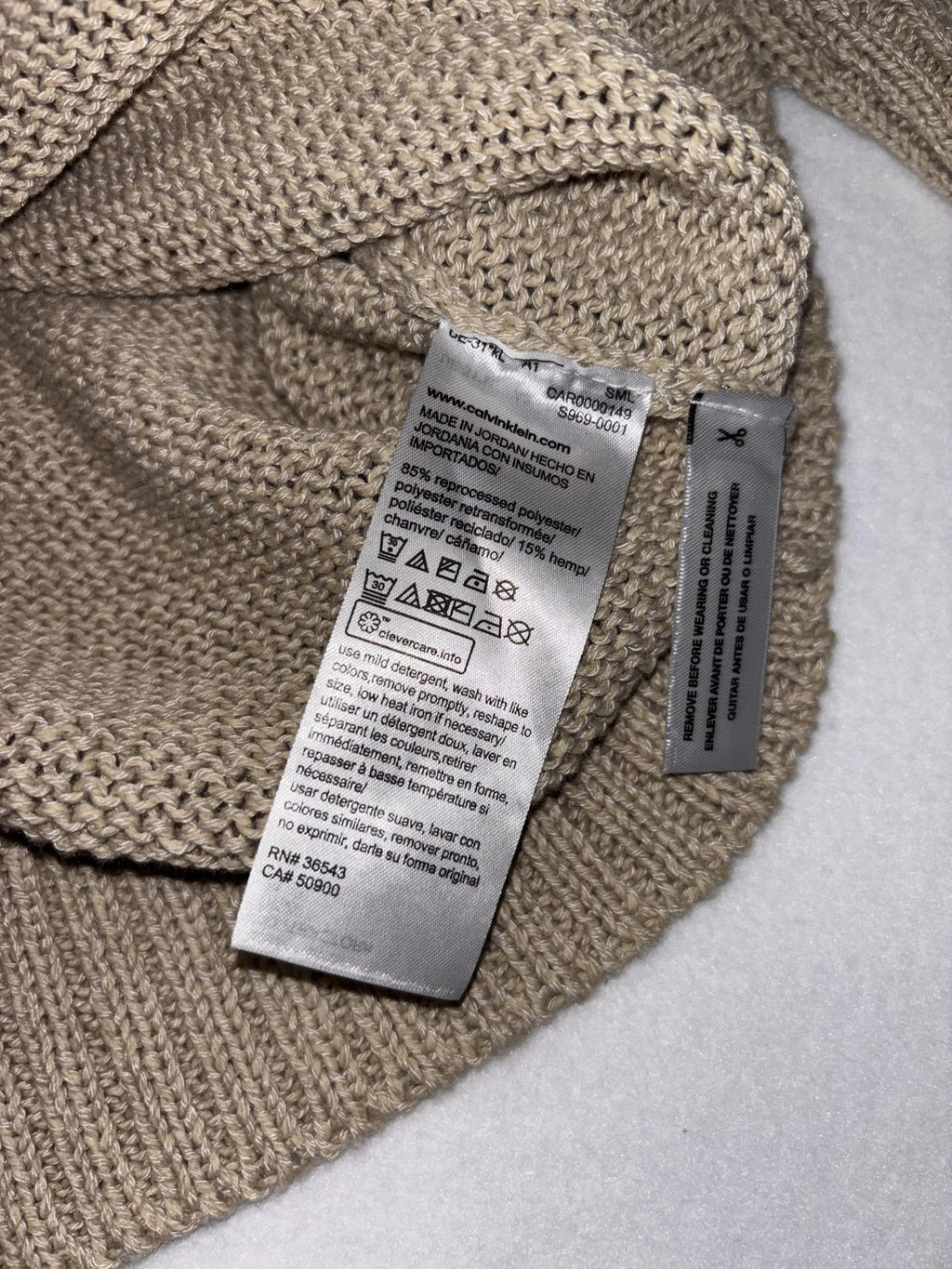 Calvin Klein Sweater Womens M Beige Short Sleeve Crew Neck Hemp Knit Pullover