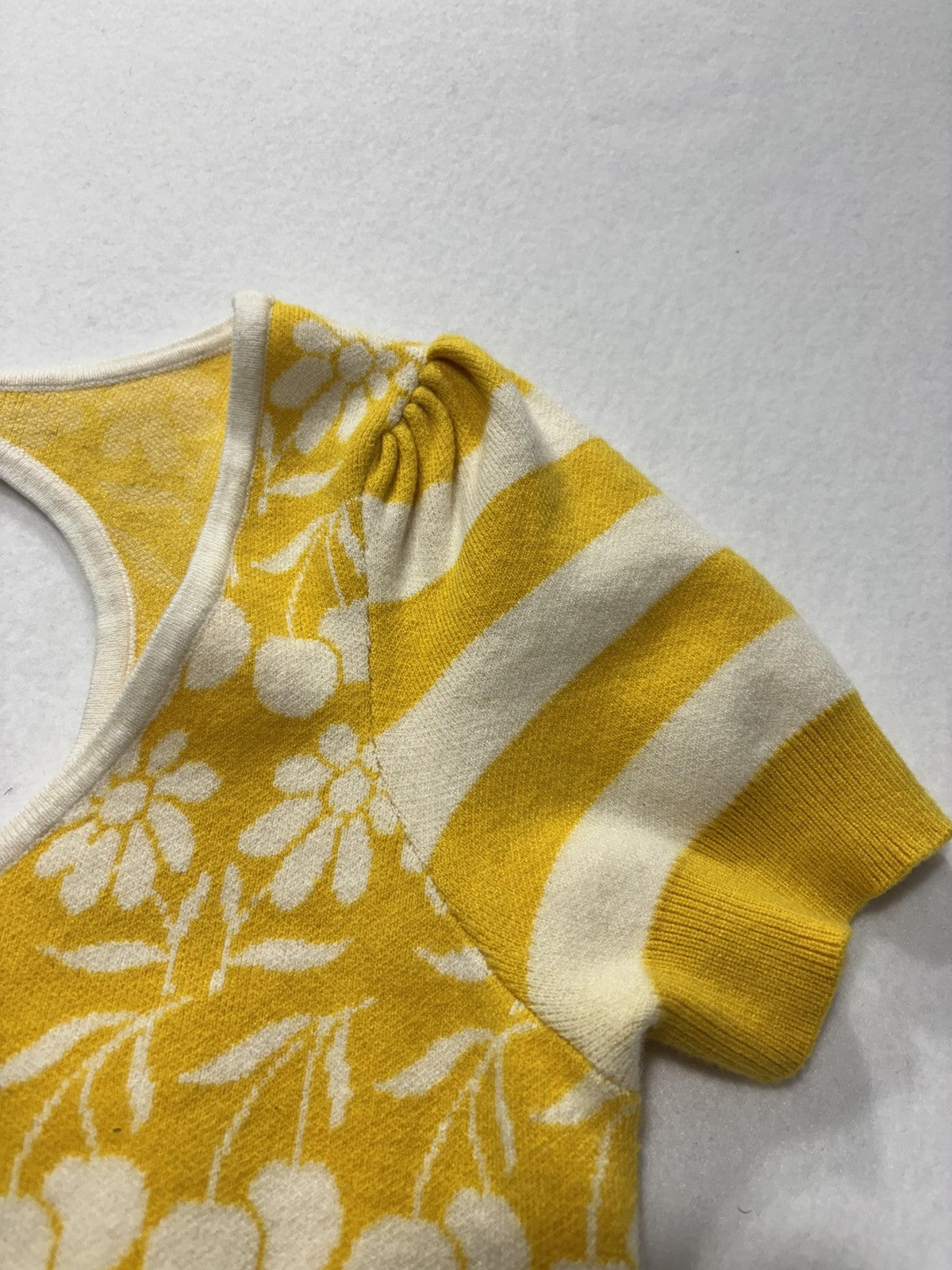 Maeve Sweater Womens Medium Yellow Floral Puff Sleeve Scoop Neck Tie Back Crop