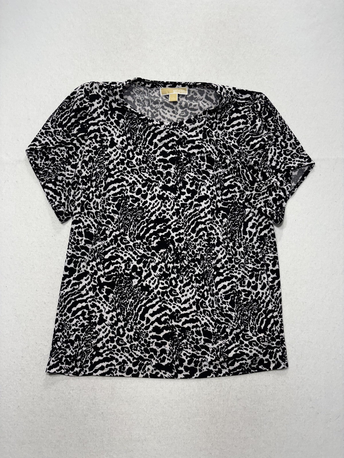 MICHAEL Michael Kors Shirt Womens Large Black Animal Print Short Sleeve Tee