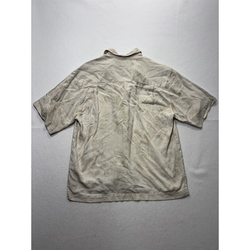 Tommy Bahama Shirt Mens Medium Beige Floral Silk Short Sleeve Button Up Tropical
