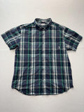 Columbia Shirt Mens Large Blue Green Plaid Short Sleeve Button Up Casual Stretch