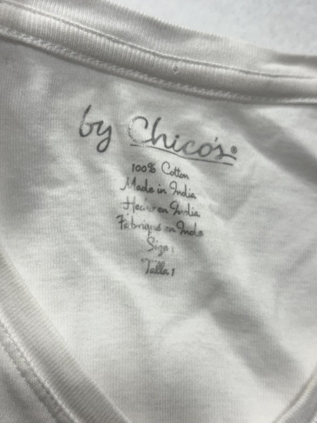 By Chico's Shirt Womens 1 White V Neck Short Sleeve Cotton Tee Basic Casual