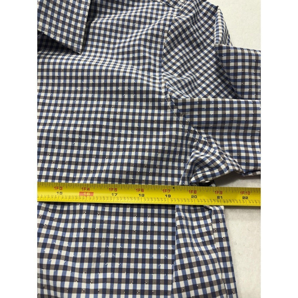 Quieti Dress Shirt Mens Large Blue Gingham Non Iron Performance Long Sleeve