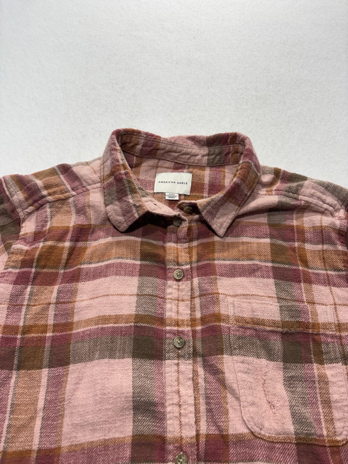 American Eagle Outfitters Button Up Shirt Womens Small Pink Plaid Flannel Casual