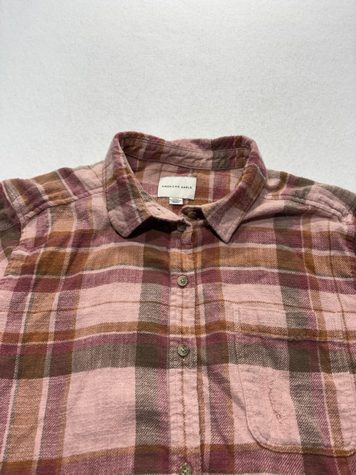 American Eagle Outfitters Button Up Shirt Womens Small Pink Plaid Flannel Casual