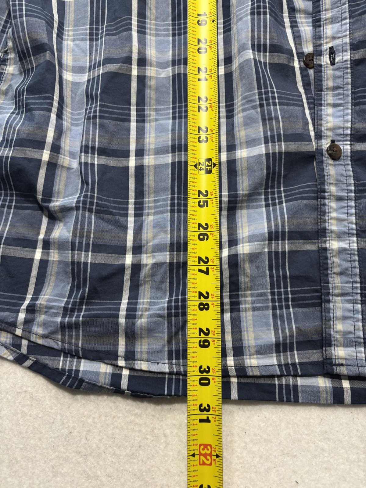 Dickies Shirt Mens XL Blue Plaid Short Sleeve Button Up Relaxed Fit Casual