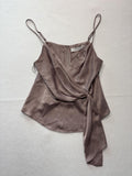 ASTR The Label Tank Womens Medium Taupe Wrap Front Tie Satin Cami Top Party