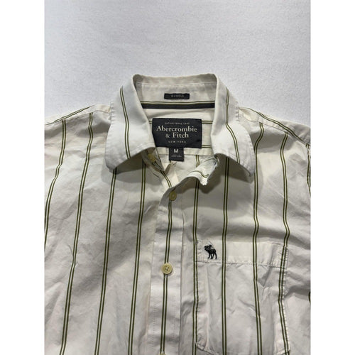 Abercrombie & Fitch Mens Medium White Green Striped Long Sleeve Slim Button Up
