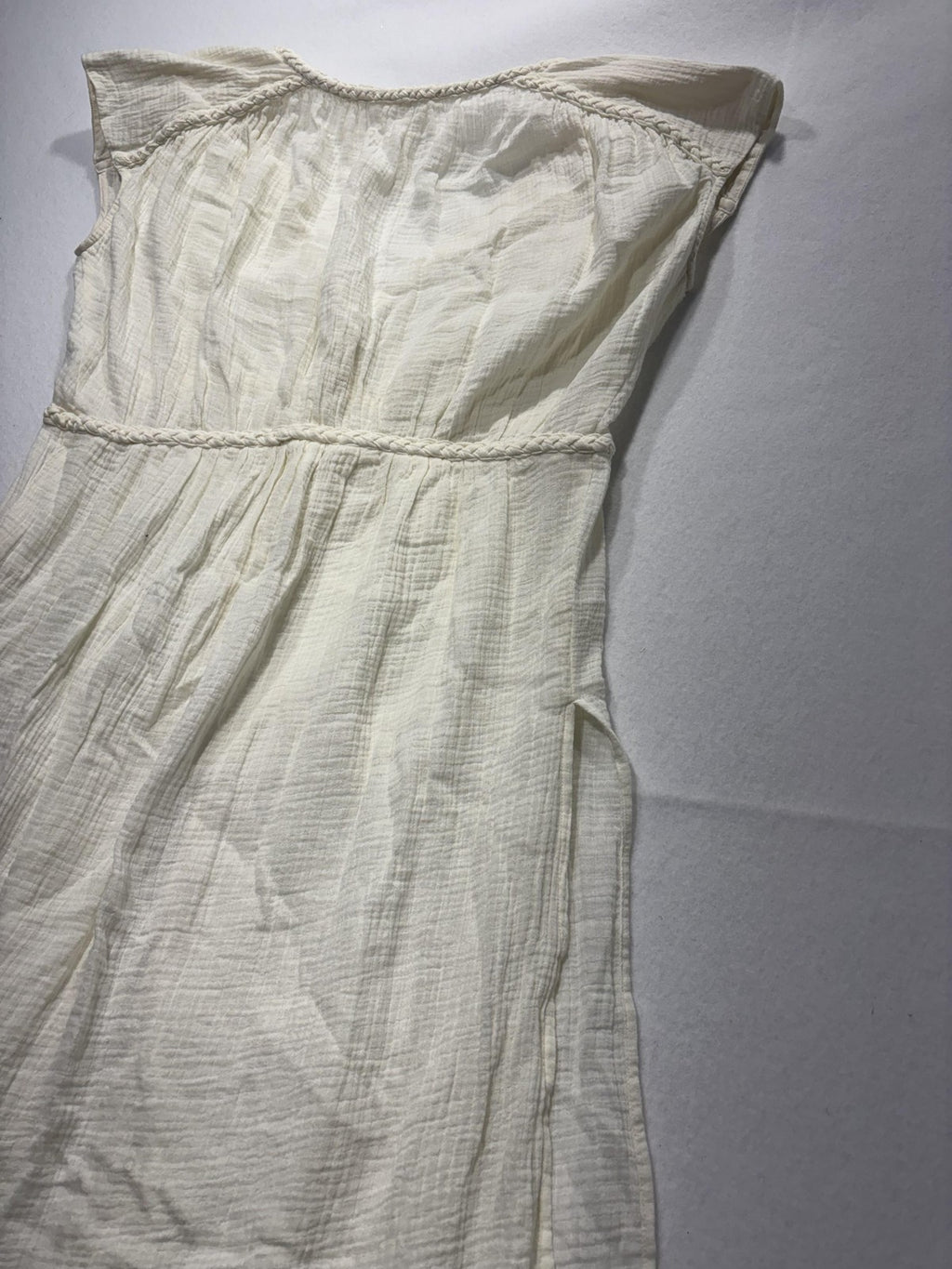 Anthropologie Dress Womens Medium White V Neck Button Front Braided Hi Low Boho