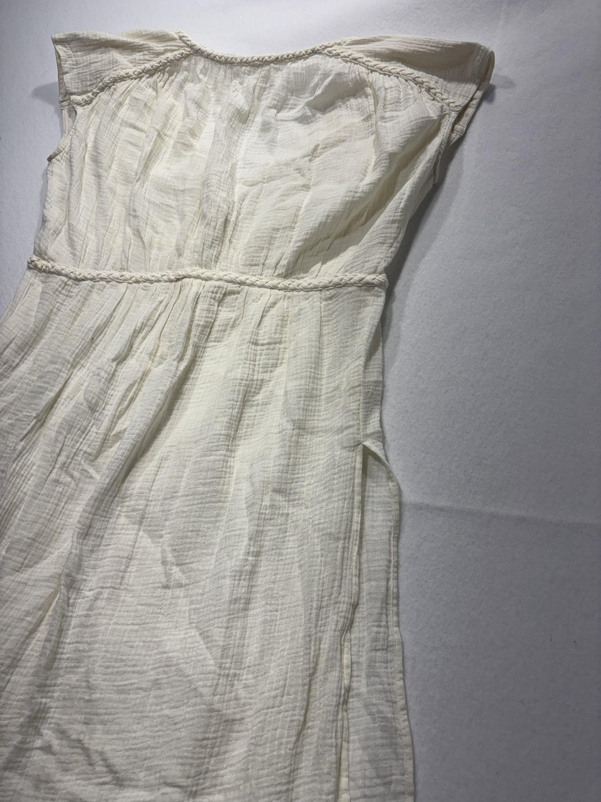 Anthropologie Dress Womens Medium White V Neck Button Front Braided Hi Low Boho