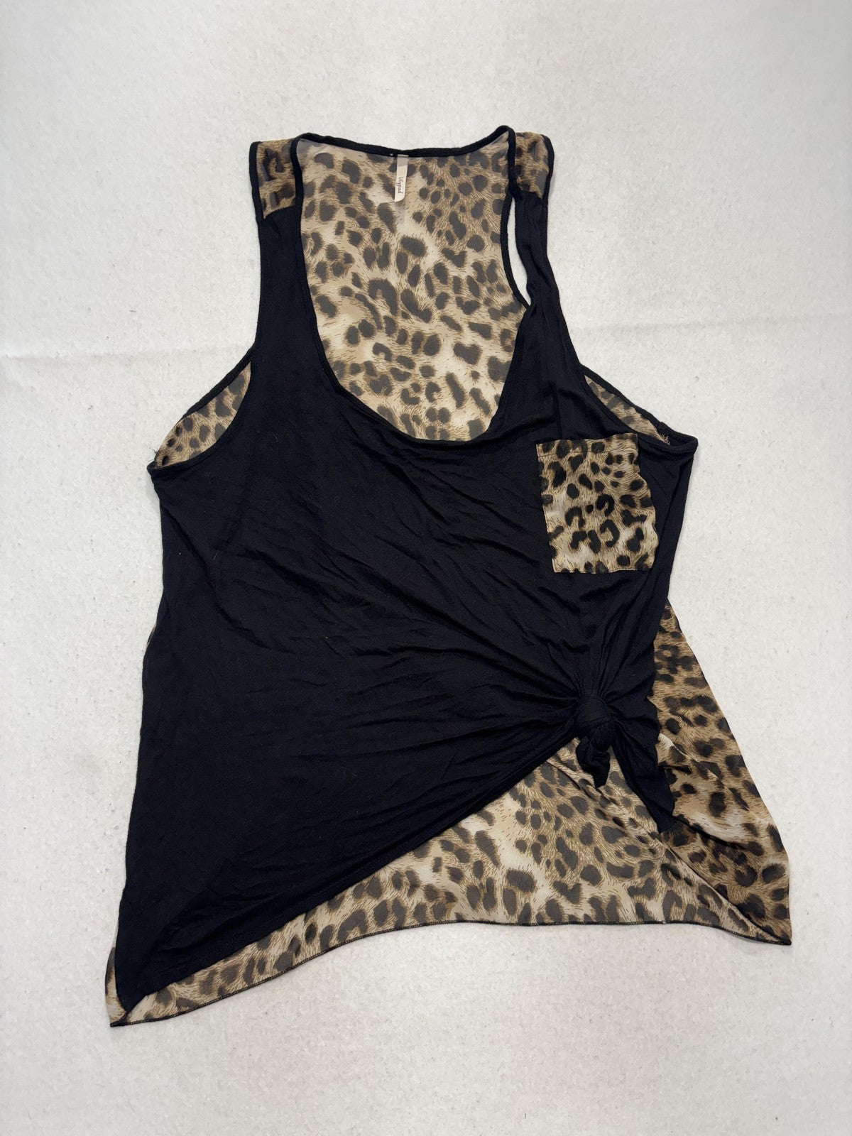 Lilypad Tank Top Womens Medium Brown Leopard Print Scoop Neck Knot Hem Racerback
