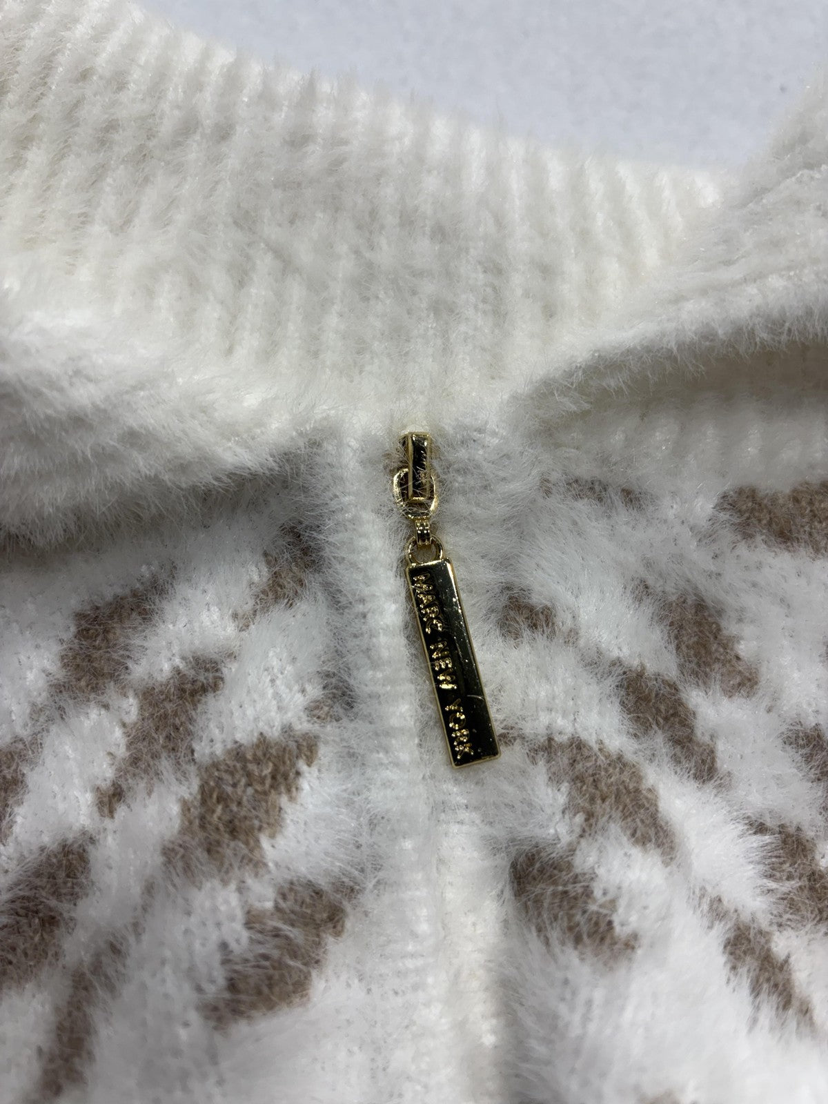 Marc New York Sweater Womens XL White Full Zip Mock Neck Geometric Pattern Knit