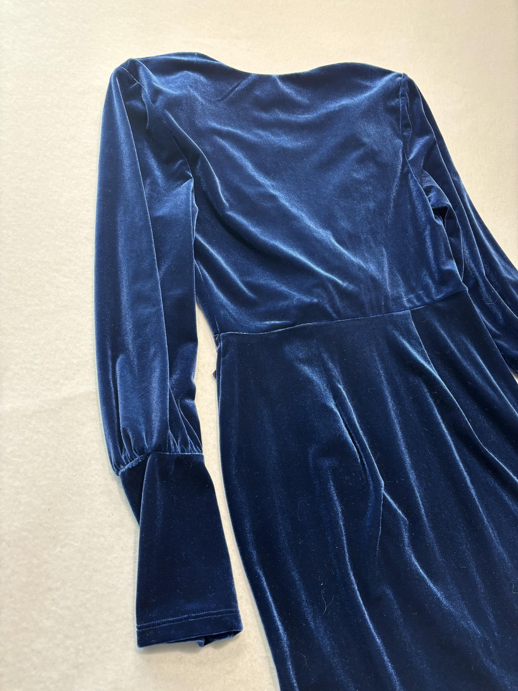 Express Dress Womens Medium Blue Velvet Wrap V Neck Ruched Long Sleeve Party