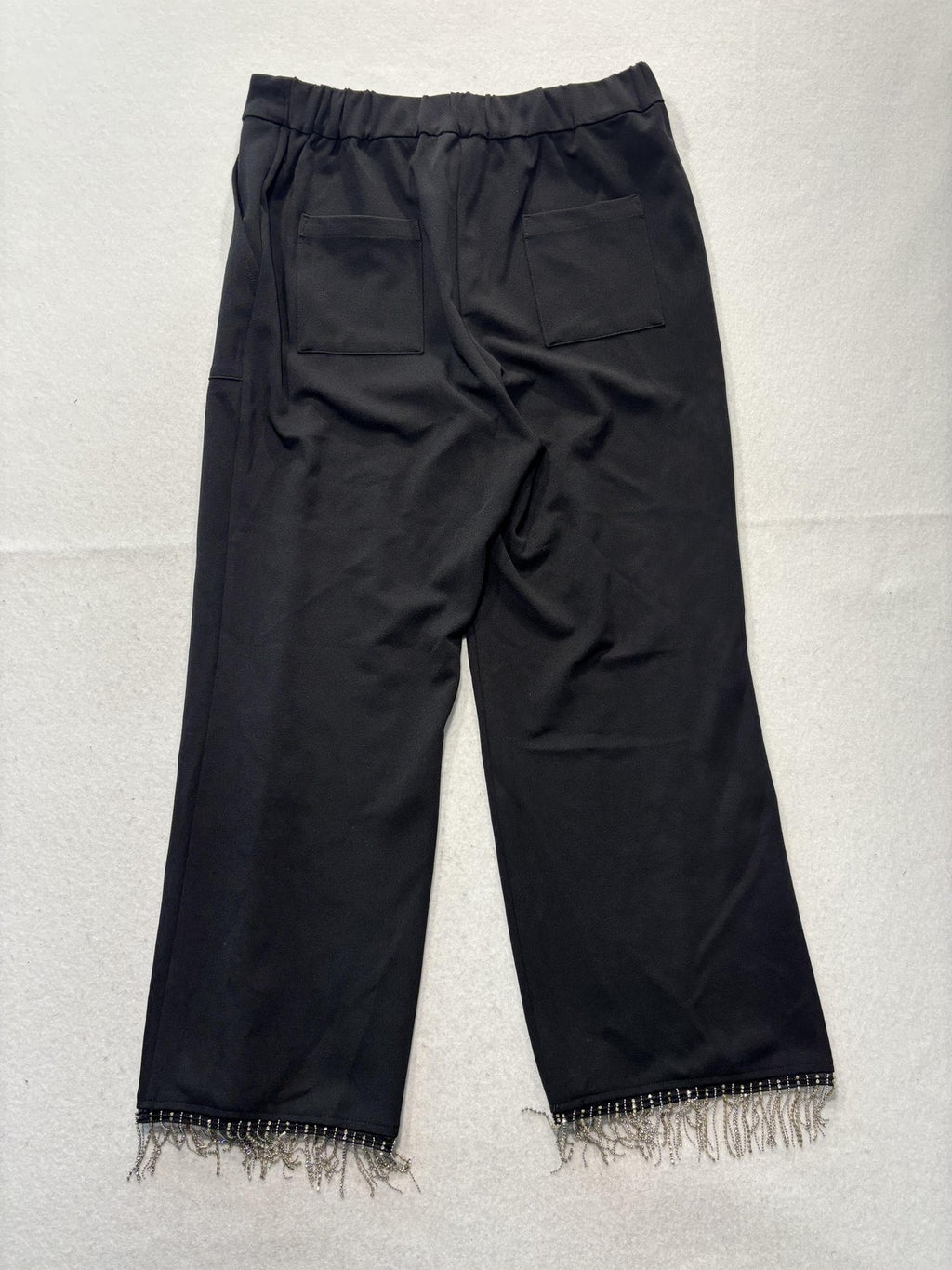 Sincerely Jules Pants Womens M Black Beaded Fringe Cropped Wide Leg Crepe Party