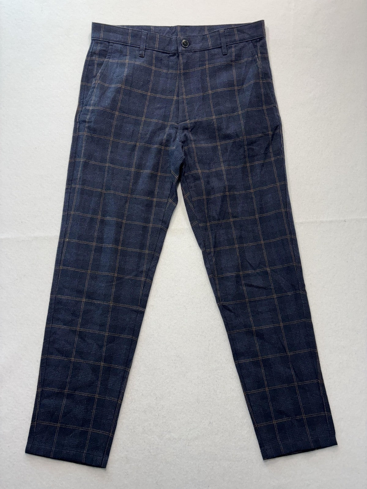 ZARA Dress Pants Mens 31x30 Blue Plaid Slim Tapered Flat Front Casual Work