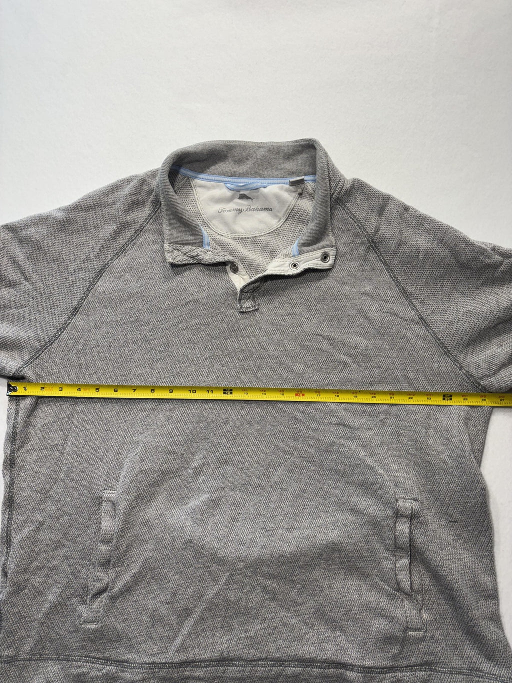Tommy Bahama Sweater Mens 2XL Gray Mock Neck Snap Placket Knit Pullover Pockets
