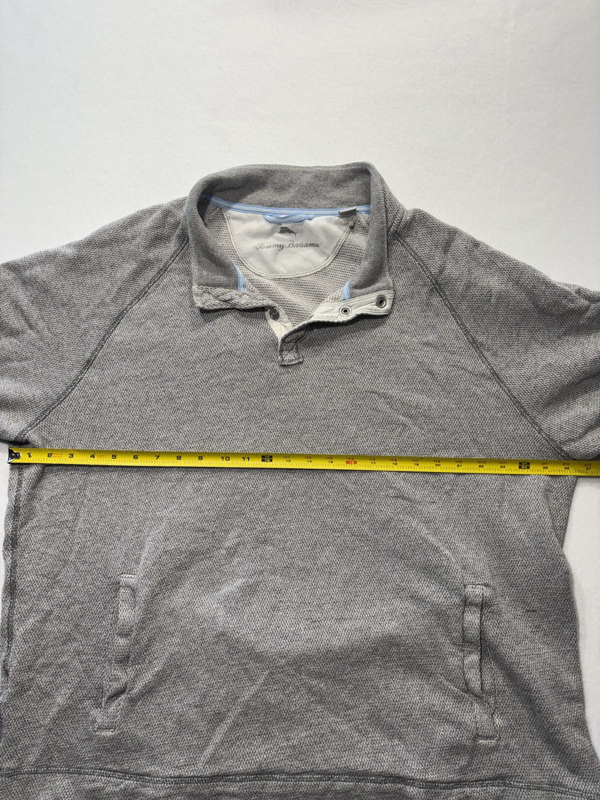 Tommy Bahama Sweater Mens 2XL Gray Mock Neck Snap Placket Knit Pullover Pockets