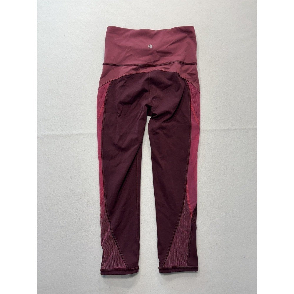 Lululemon Leggings Womens 4 Red Colorblock High Rise Crop 23.5 Inseam Pocket