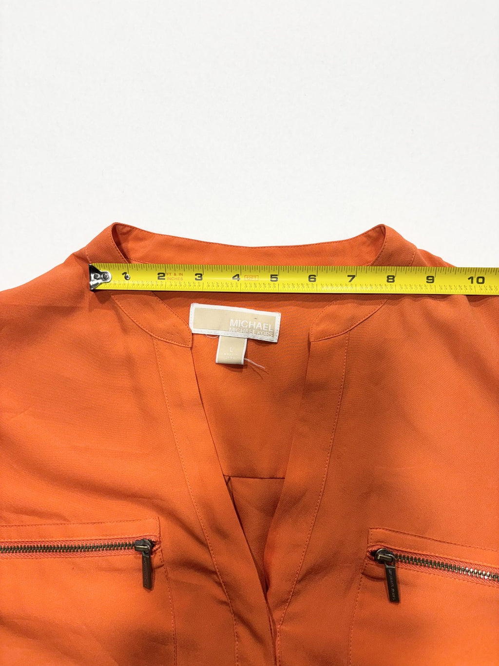 MICHAEL Michael Kors Blouse Womens Large Orange V Neck Zip Pocket Tunic Top