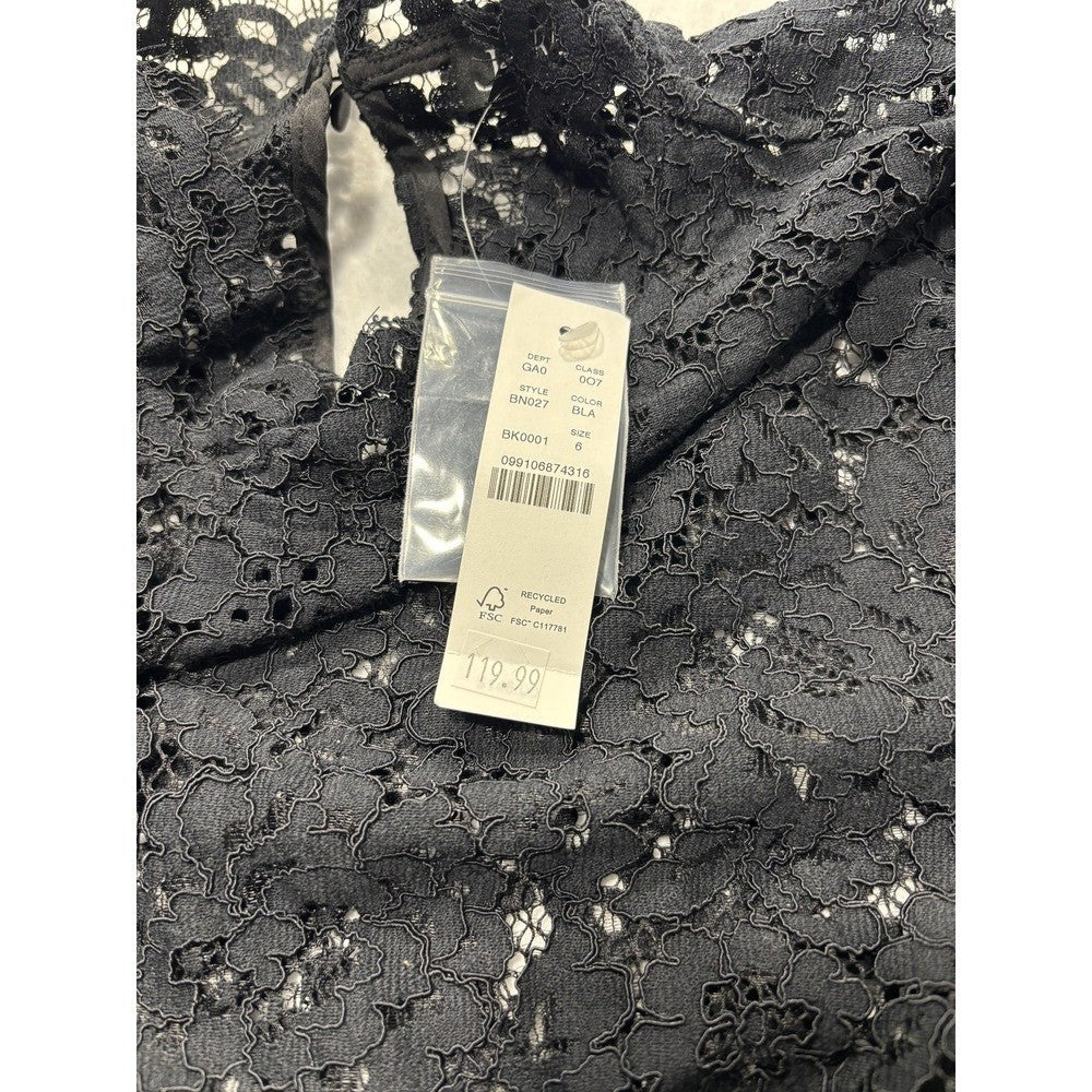 J.Crew Womens 6 Black Lace Mock Neck Long Sleeve Blouse BN027 Lined Sheer Top