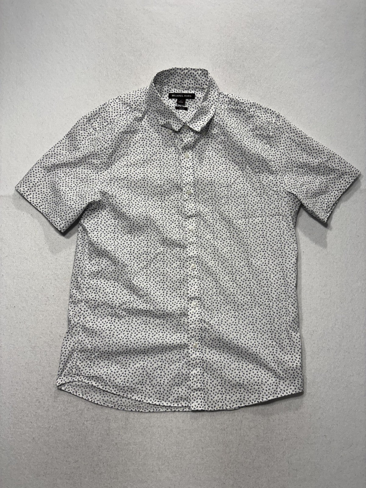 Michael Kors Shirt Mens Large White Floral Short Sleeve Button Up Slim Fit