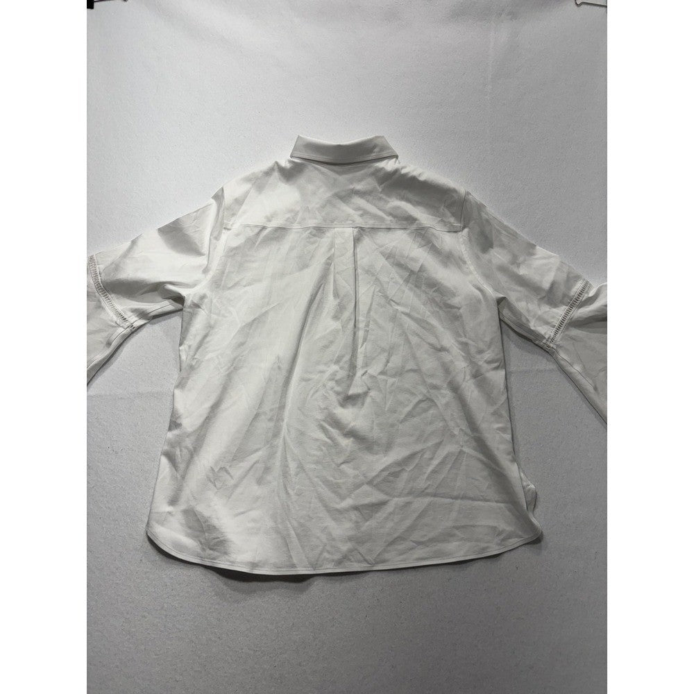 Chico's Blouse Womens 12 White Button Front Collared 3/4 Bell Sleeve Tunic Top