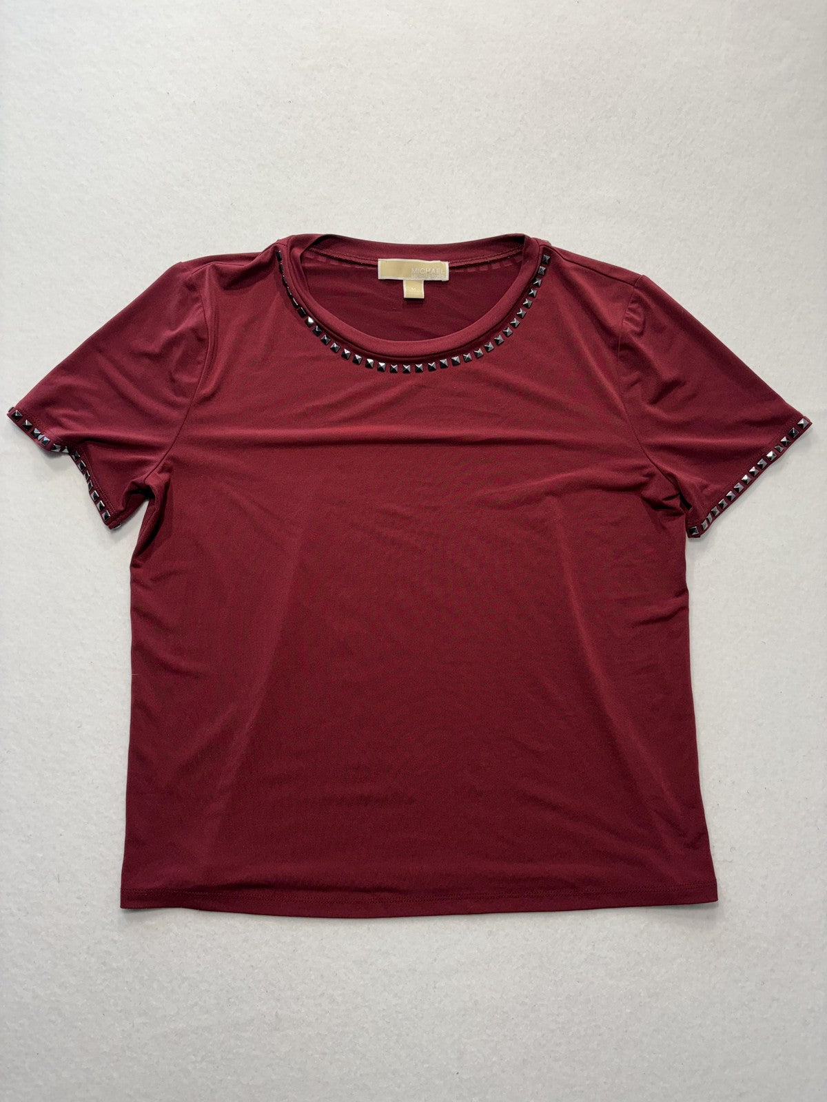 MICHAEL Michael Kors Top Womens Medium Red Studded Crew Neck Short Sleeve Tee