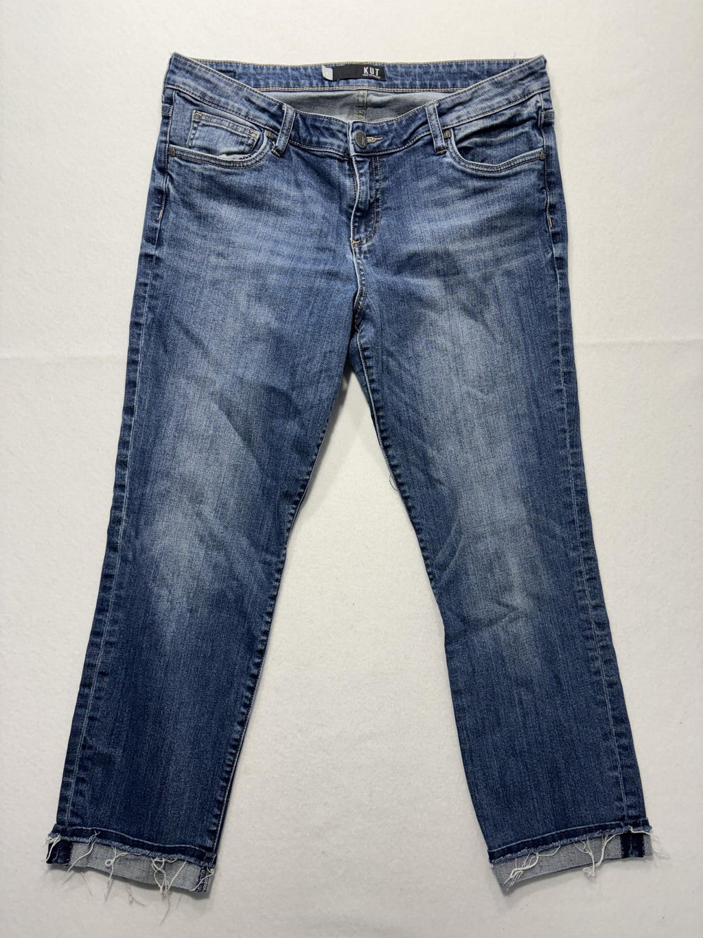 KUT From The Kloth Jeans Womens 14 Blue Mid Rise Straight Raw Hem Distressed