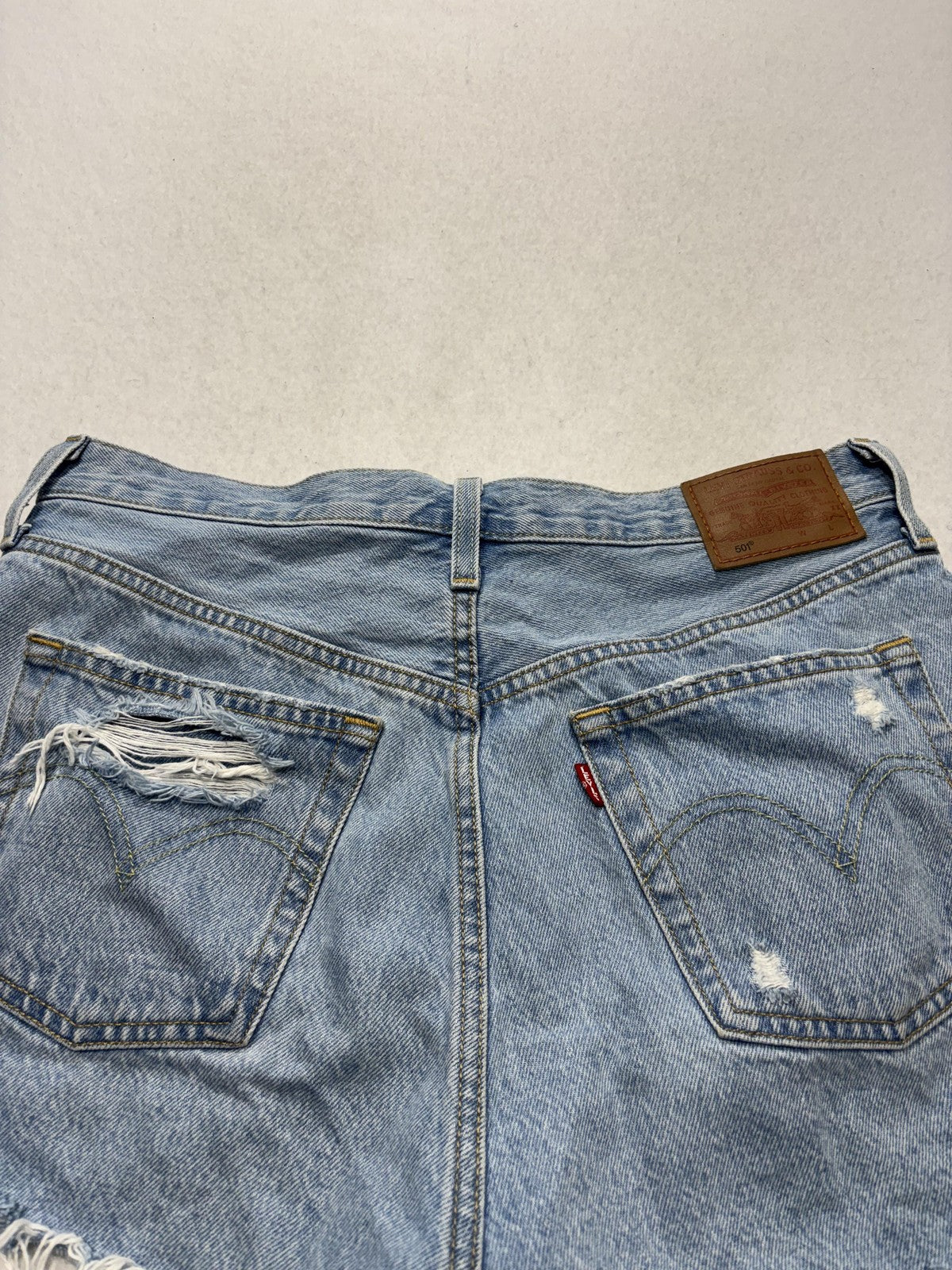 Levi's 501 Shorts Womens 8 Blue Denim High Rise Distressed Cut Off A00432