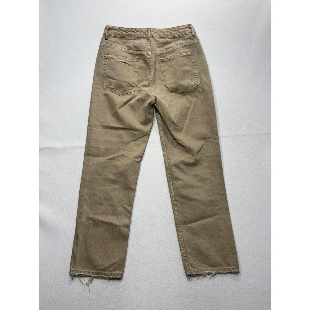 We The Free Jeans Womens 27 Beige High Rise Straight Distressed Raw Hem 27x28