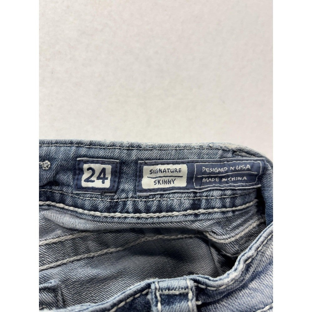Miss Me Signature Skinny Shorts Womens 24 Blue Cut Off Embroidered Denim JP5038H