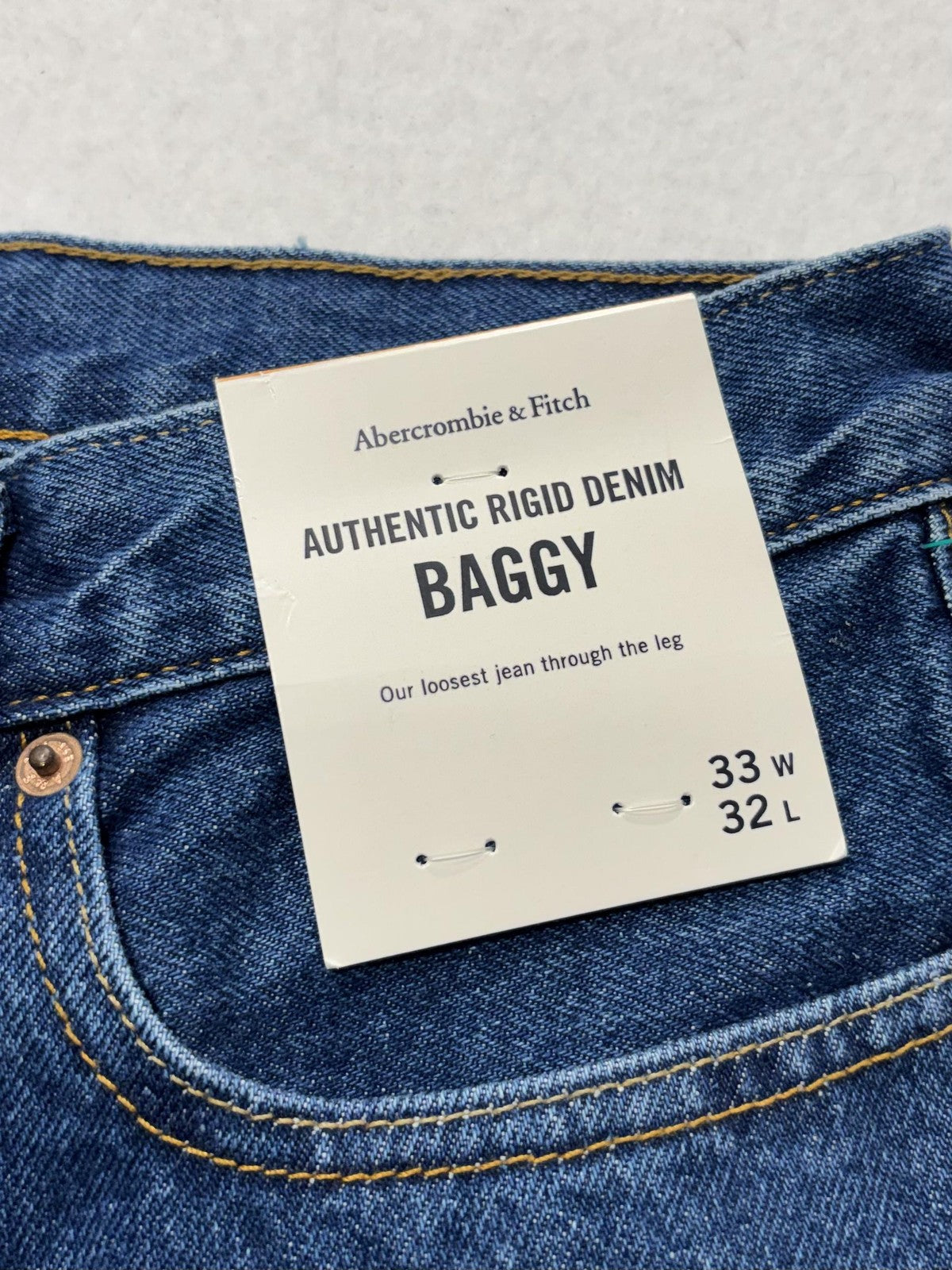 Abercrombie & Fitch Baggy Jeans Mens 33x32 Blue Medium Authentic Rigid Denim