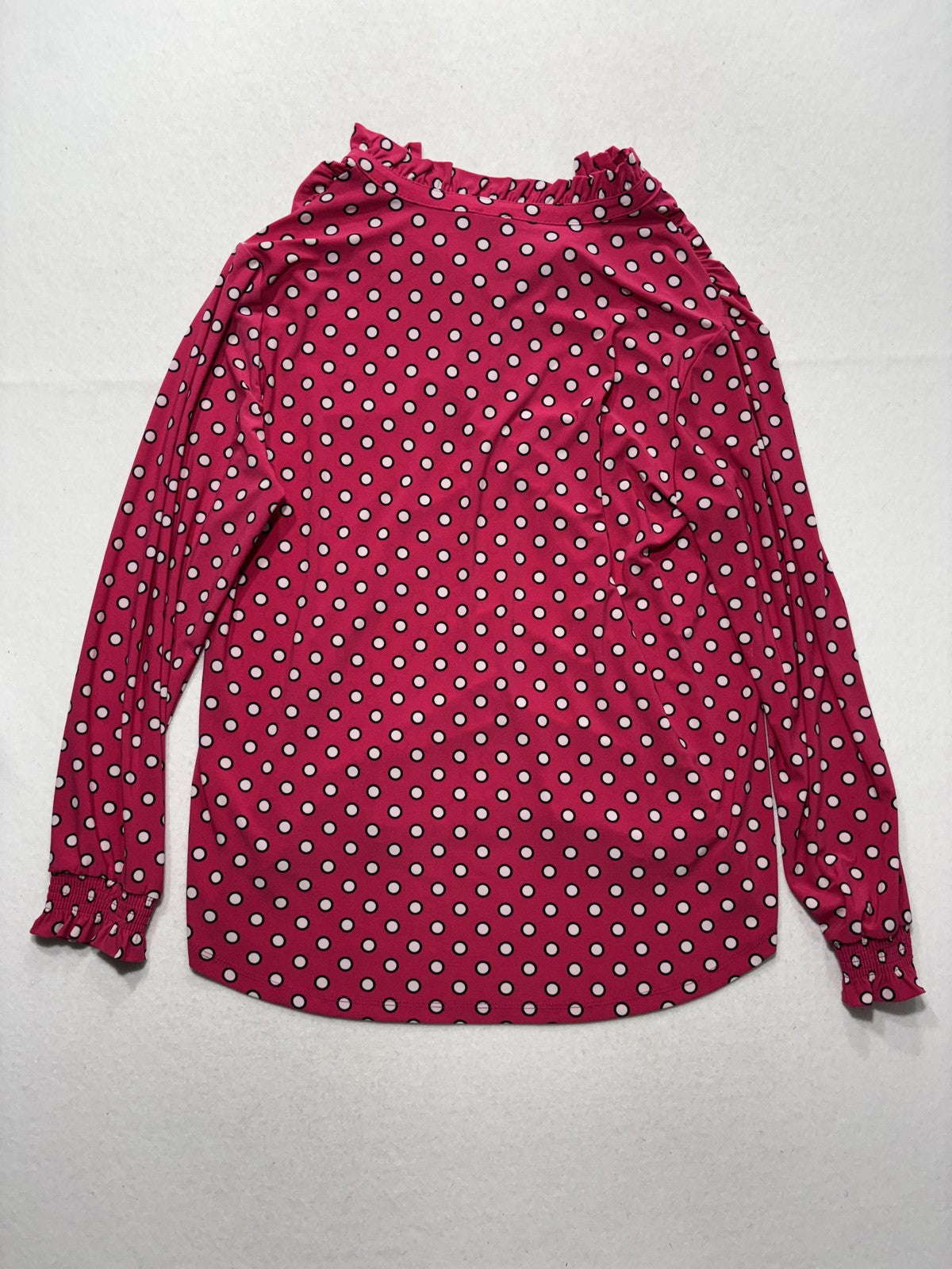 Anne Klein Blouse Womens Large Pink Polka Dot Henley Long Sleeve Jersey Top