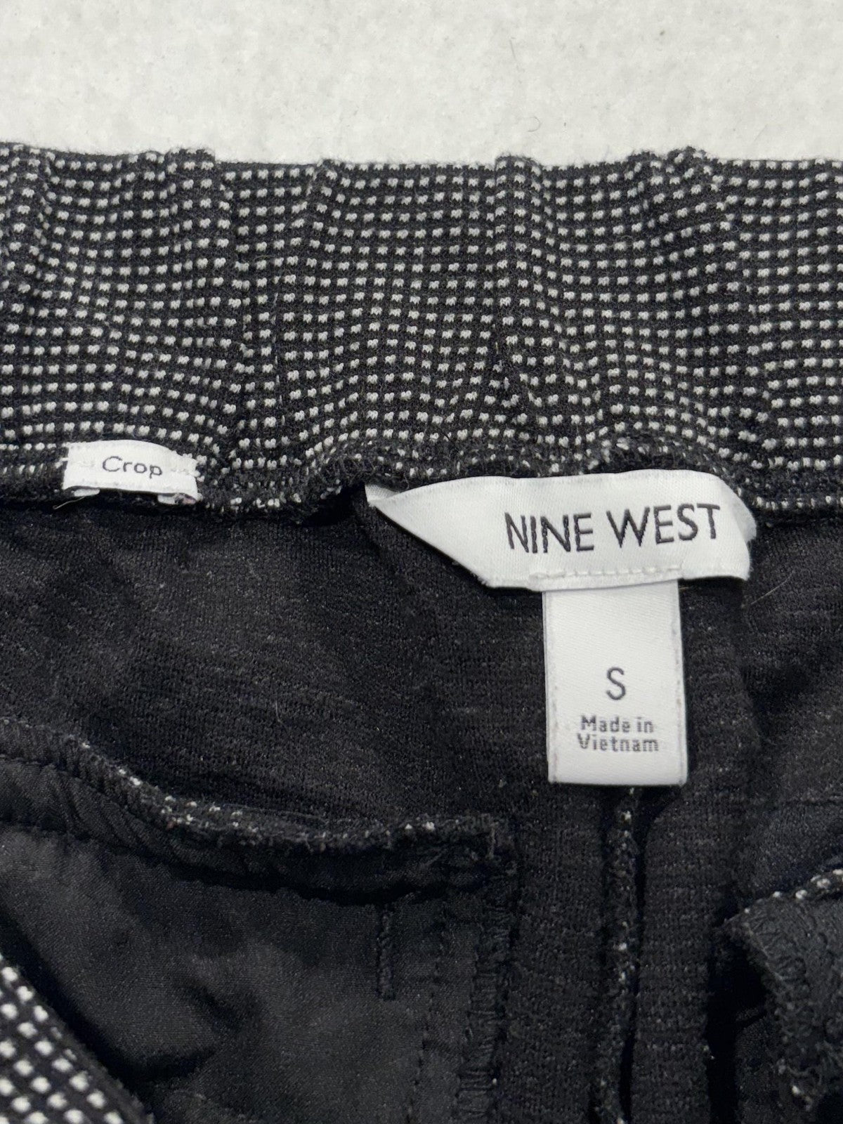 Nine West Dress Pants Womens Small Black Check Crop Tapered Knit Stretch