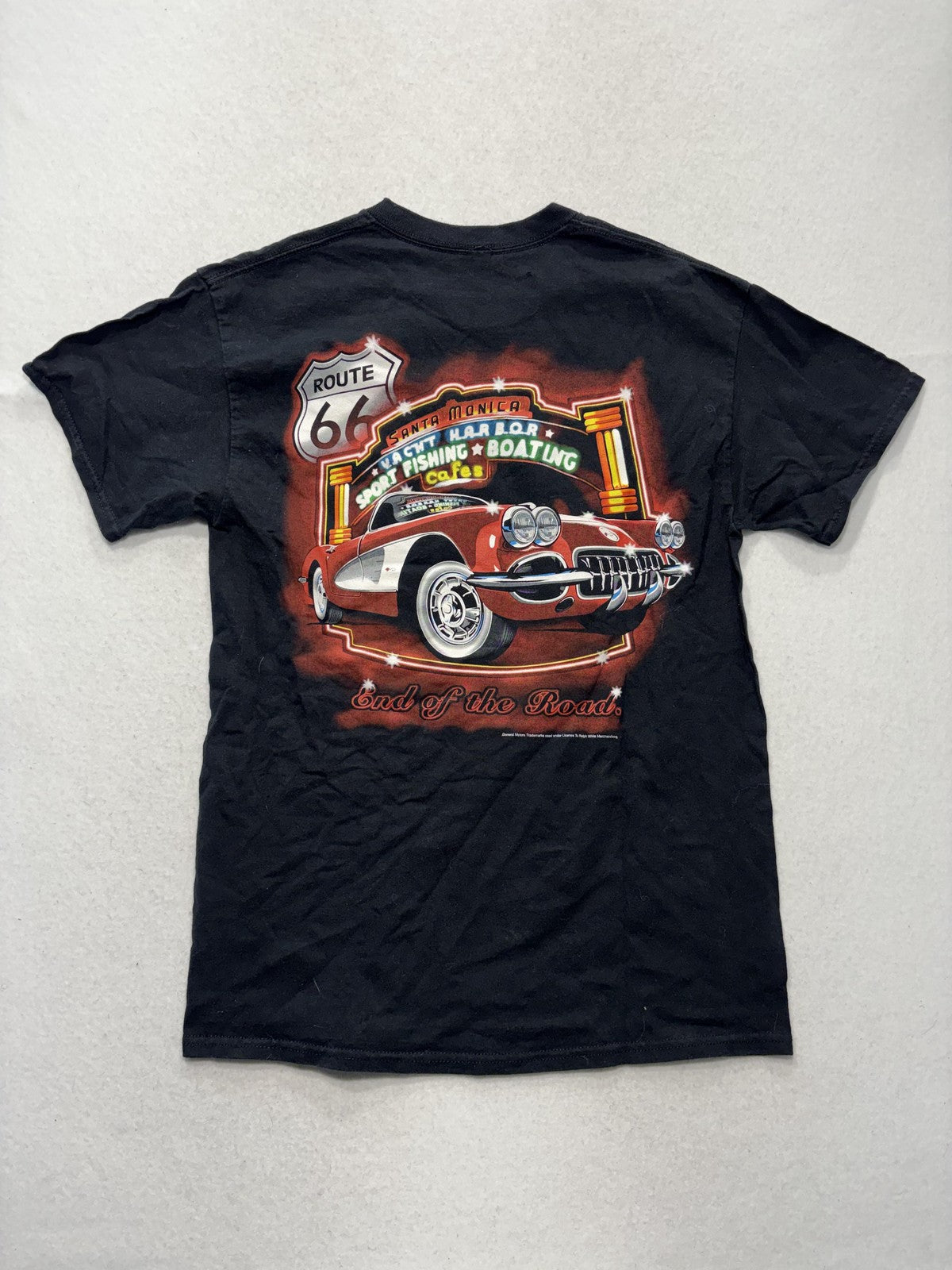 Route 66 Santa Monica Shirt Mens Small Black End Of The Road Car Graphic Tee