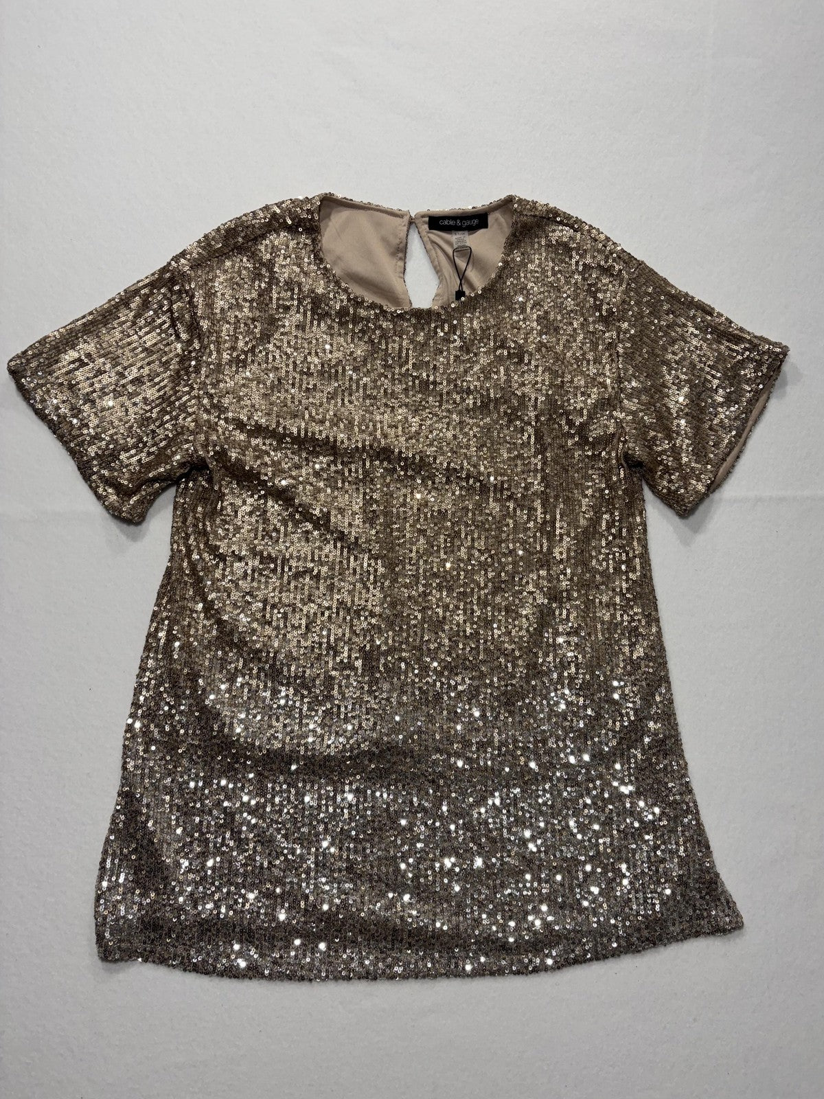 Cable & Gauge Blouse Womens Small Gold Sequin Short Sleeve Party Cocktail Top