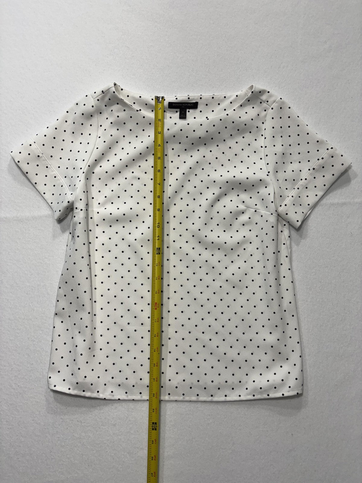Banana Republic Blouse Womens S Petite White Polka Dot Boatneck Short Sleeve Top