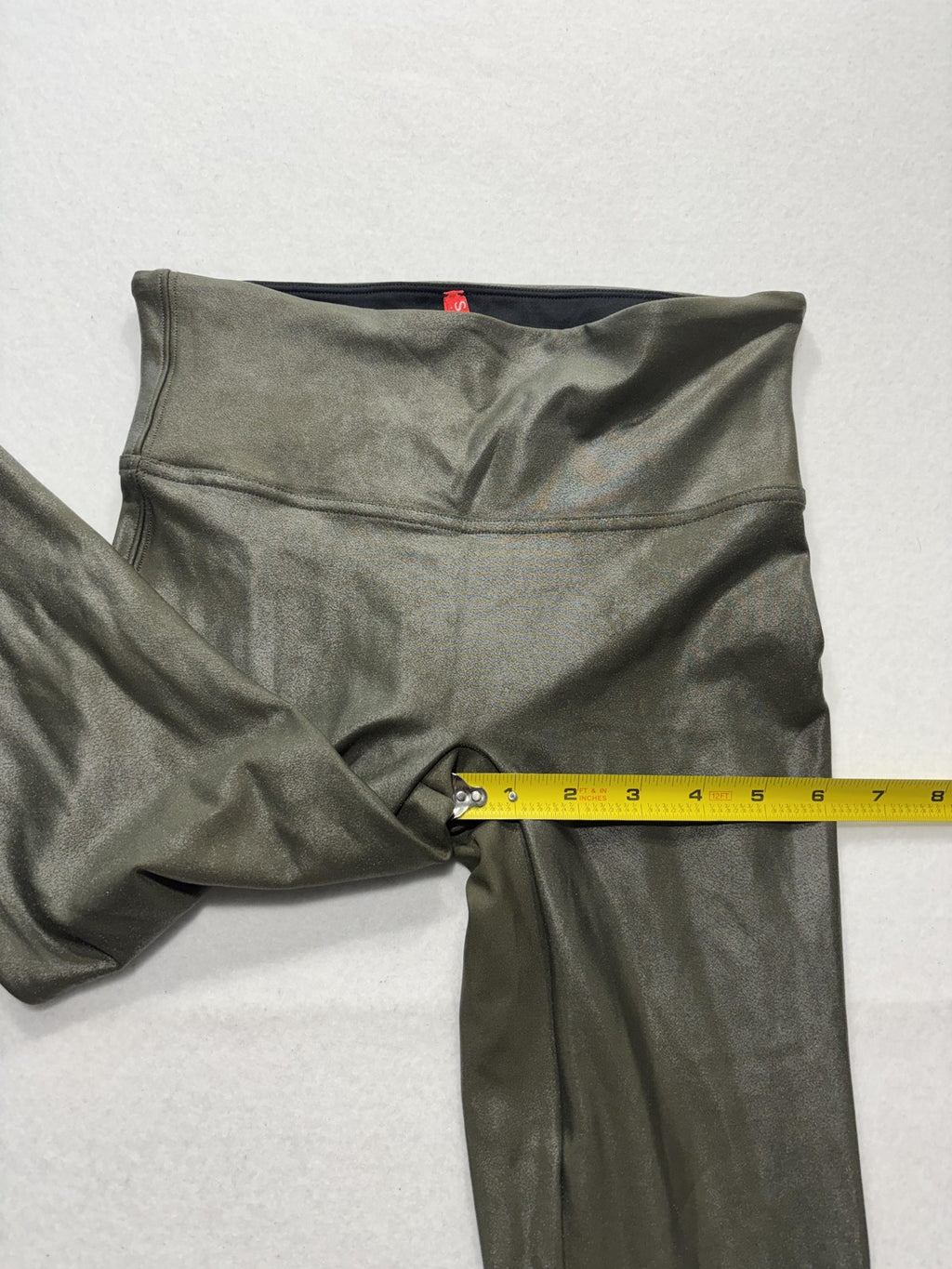Spanx Leggings Womens Small Olive Faux Leather High Rise Shaping Pull On