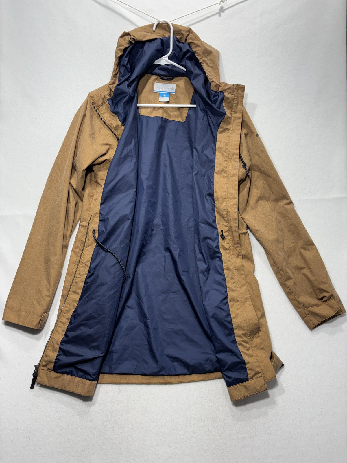 Columbia Omni-Tech Rain Coat Womens L Brown Hooded Waterproof Full Zip Twill