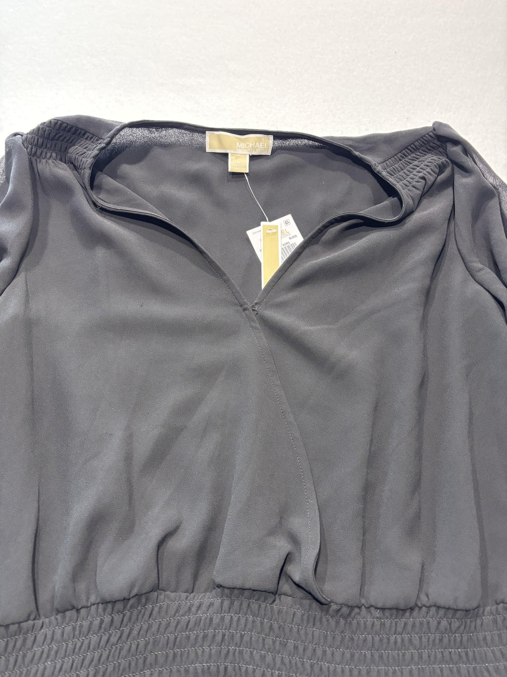 Michael Michael Kors Dress Womens M Black Chiffon Wrap Smocked Ruffle Lined