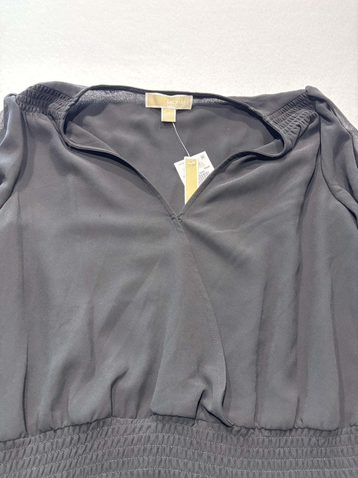 Michael Michael Kors Dress Womens M Black Chiffon Wrap Smocked Ruffle Lined