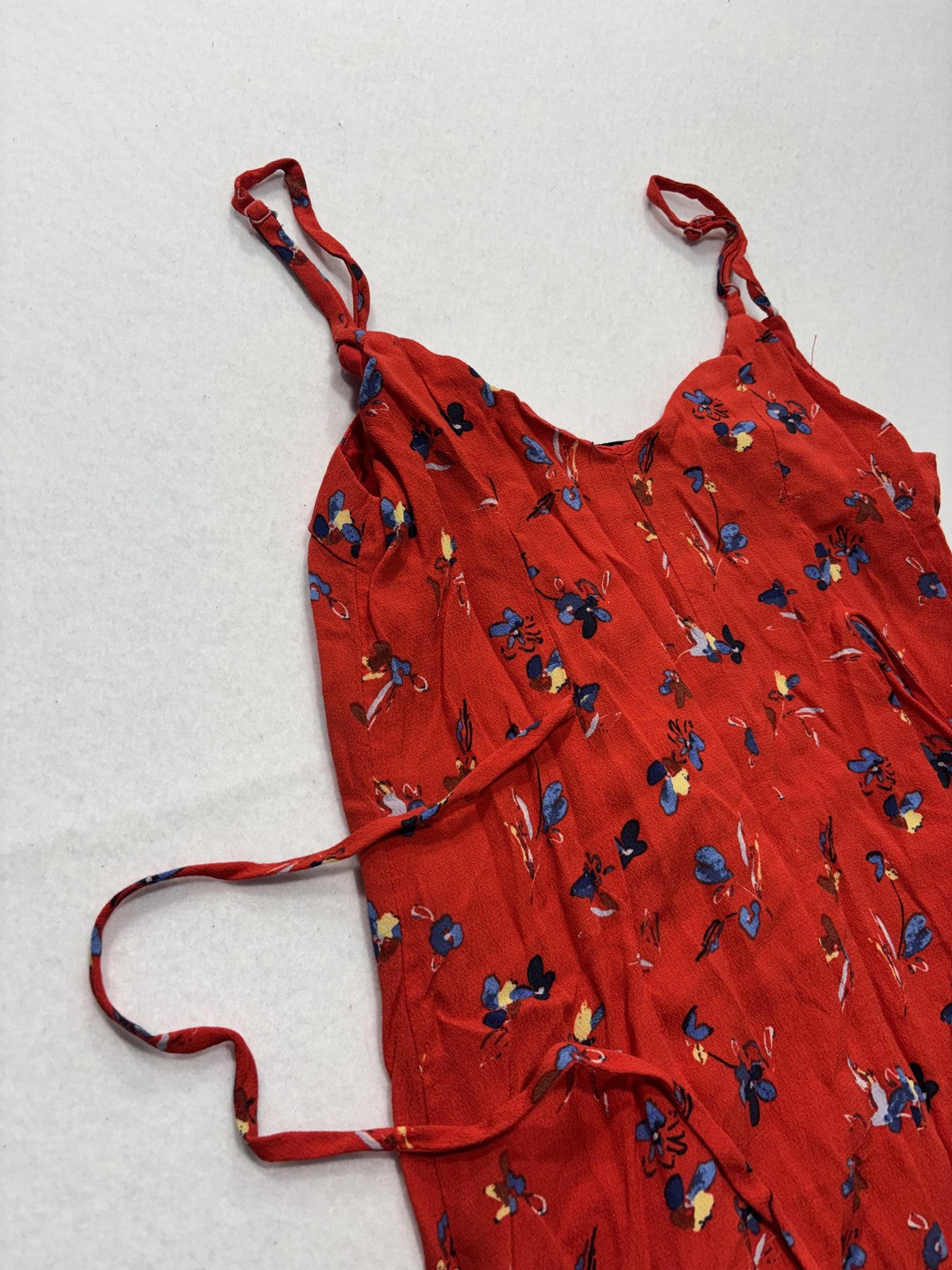 VICI Romper Womens Small Red Floral V Neck Button Front Adjustable Waist